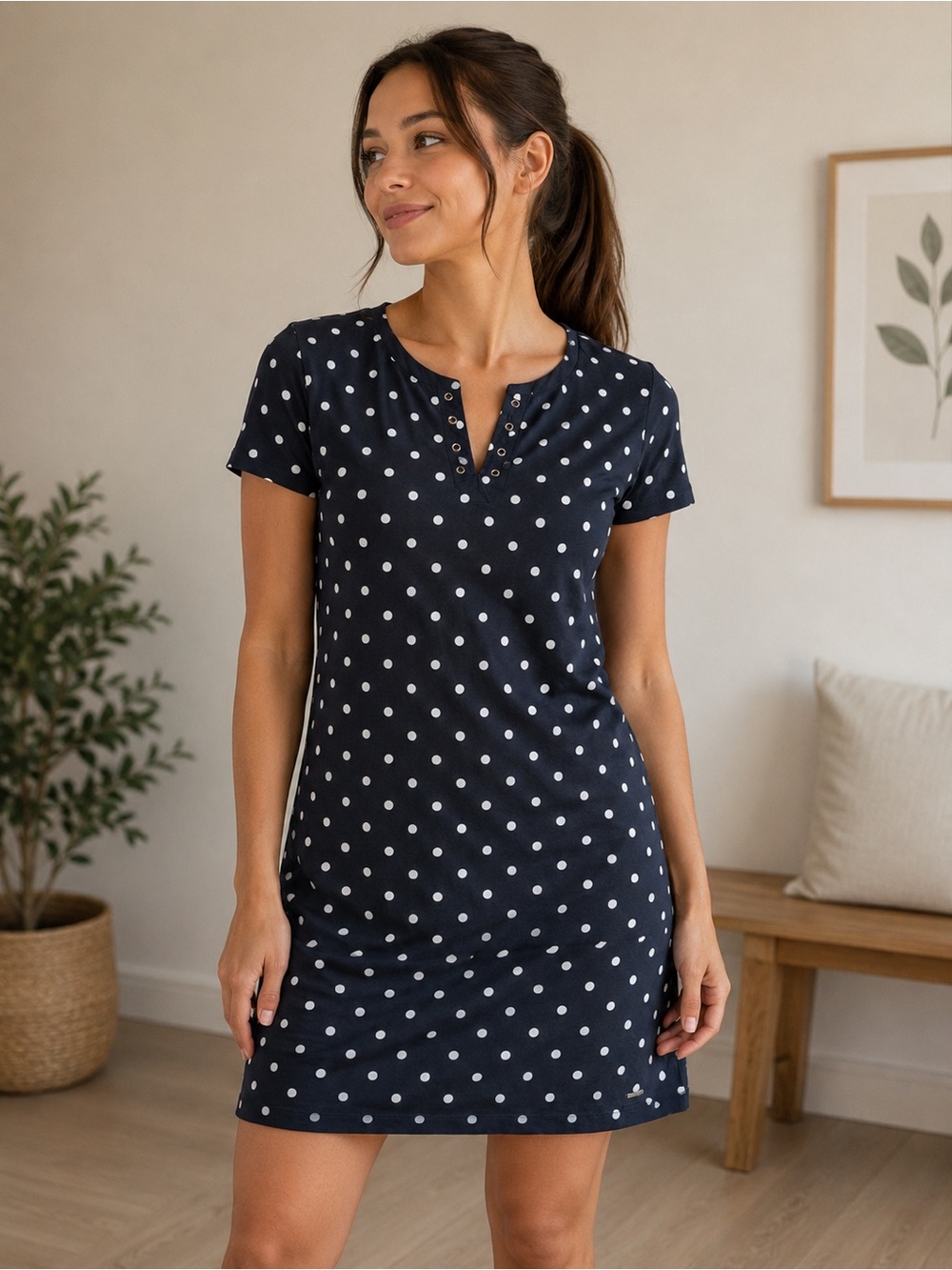 Polka Dot Short Sleeve Dress - Black & White